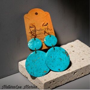 Turquoise Stone Double Round Drop and Dangle Earrings